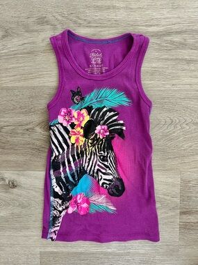 Y2K Sparkly Colorful Zebra Purple Ribbed Tank Kids Small 6/6X Faded Glory